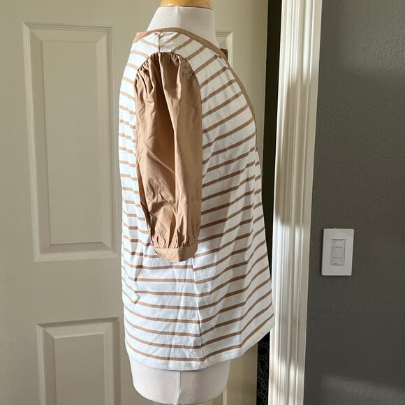 VERONICA BEARD Kellie Tan/White Striped Puff-Sleeve Top NWT XL - Picture 8 of 9